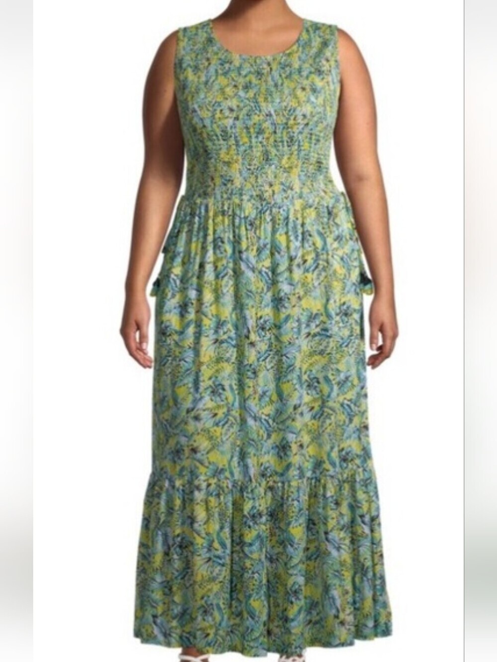 NWT Terra & Sky Sleeveless Floral Maxi Dress in Yellow/Gree/ Blue Size 1X